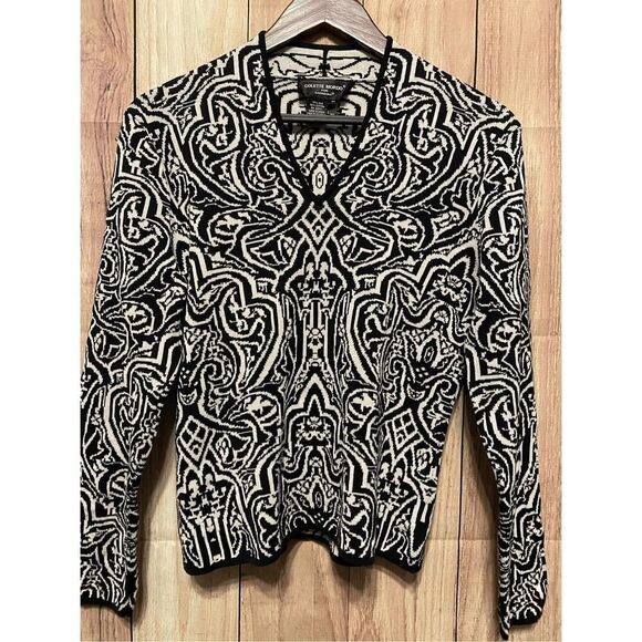 Colette Mordo for Sanitra M black white geometric Silk sweater - Picture 2 of 5